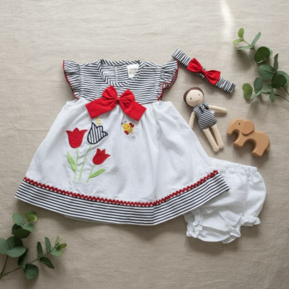 New Baby Girl Dress Set with matching headband underwear size 3 to 6 months - Picture 1 of 3